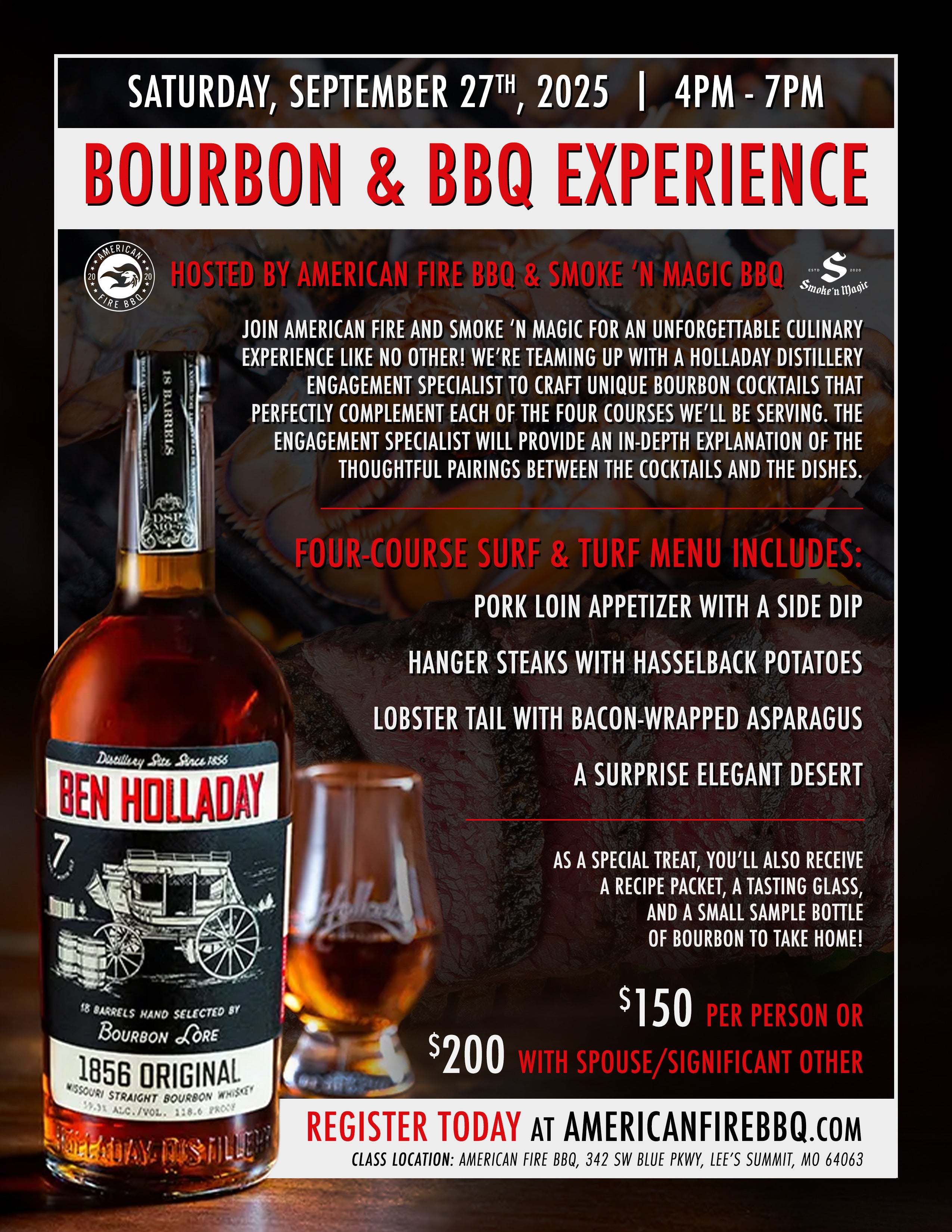 Bourbon BBQ Experience Class September 27th, 2025 5pm to 8pm