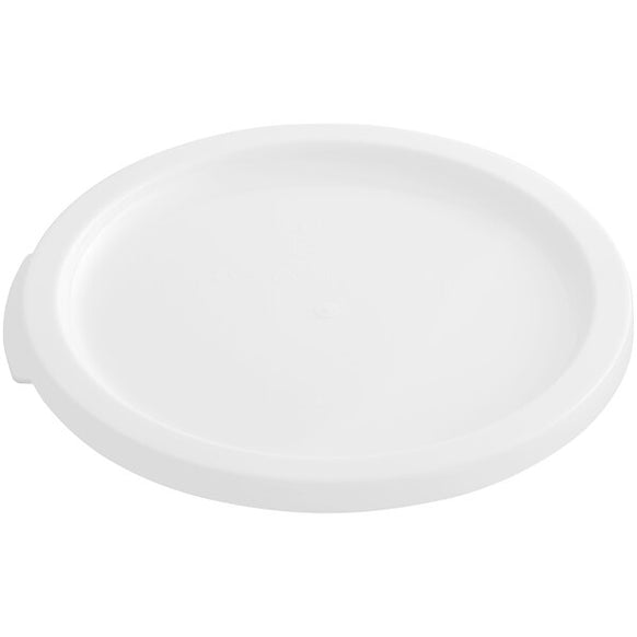 A white, round, solid-patterned brine bucket lid designed to cover food storage containers.