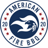Logo of American Fire BBQ with an eagle design and red stars on a white background
