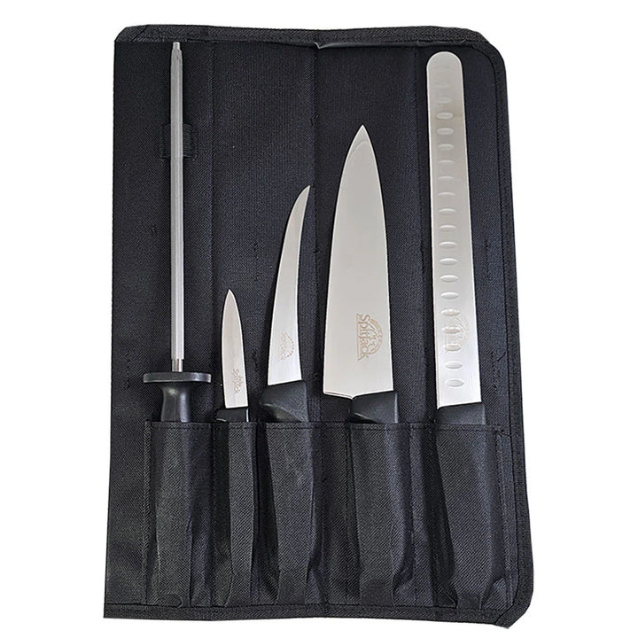 Barbecue Knife Bundle with Brisket Set, Chef's Knife, Sharpening Hone, Paring Knife and Case