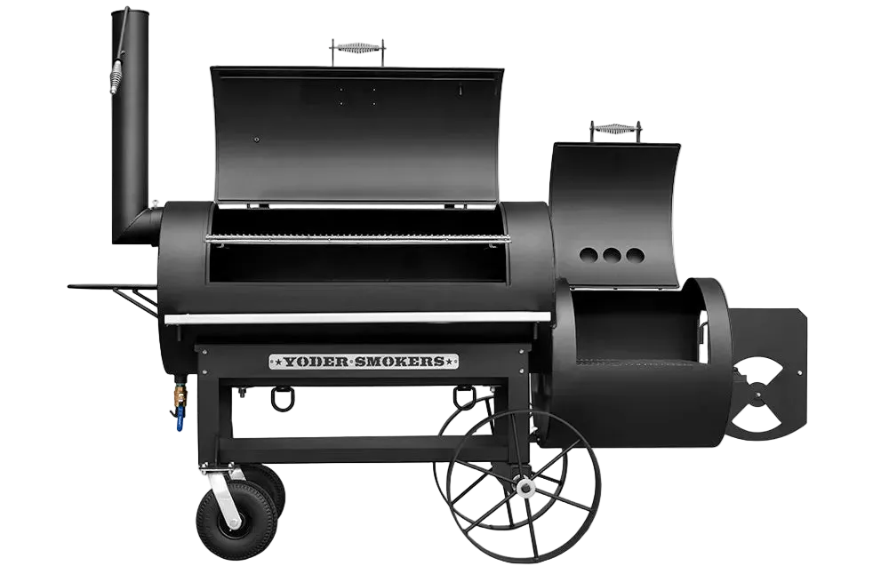 Yoder Smokers 24 inch offset smoker with ample cooking space and designed for wood-fired barbecuing.