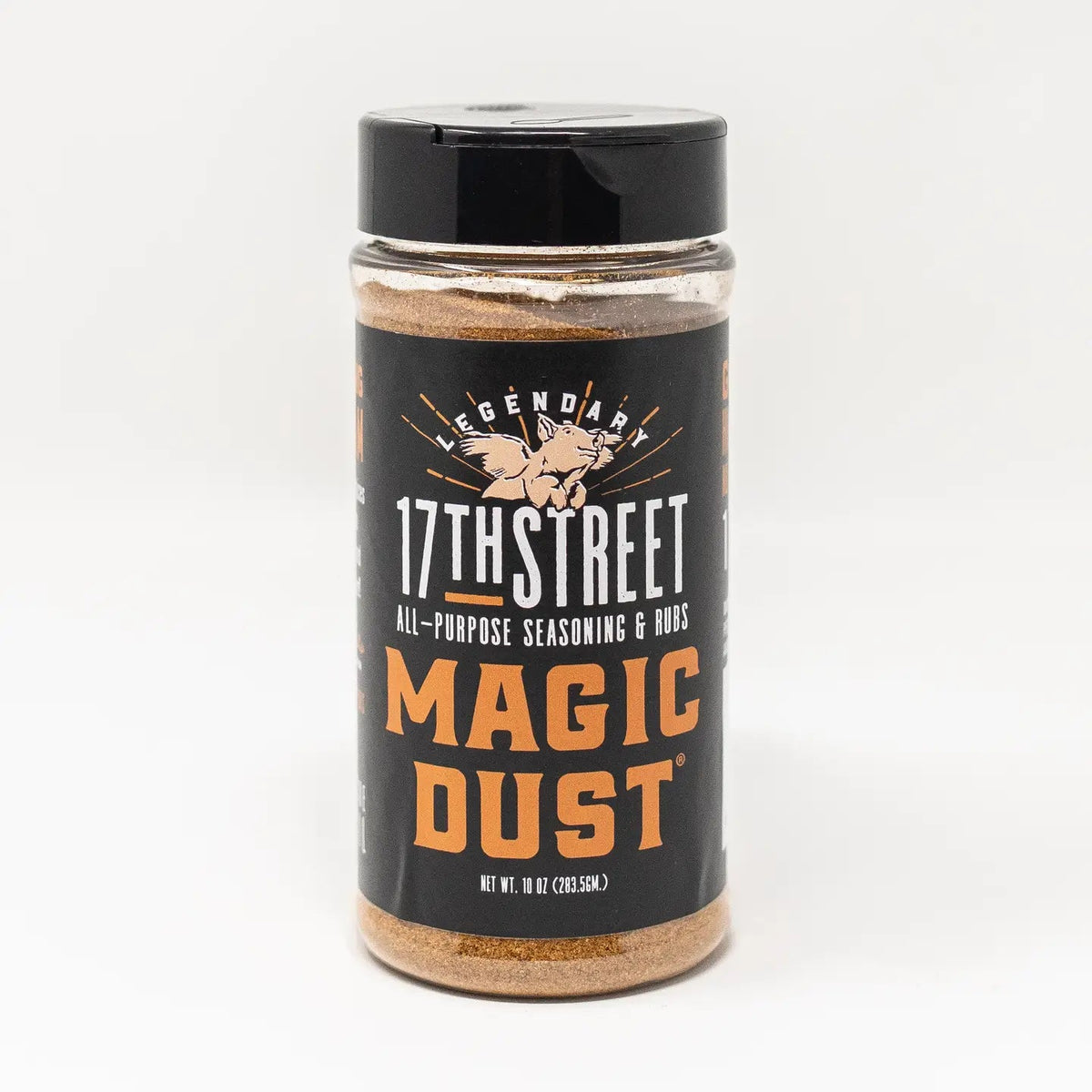 Jar of 17th Street Magic Dust seasoning on a white background