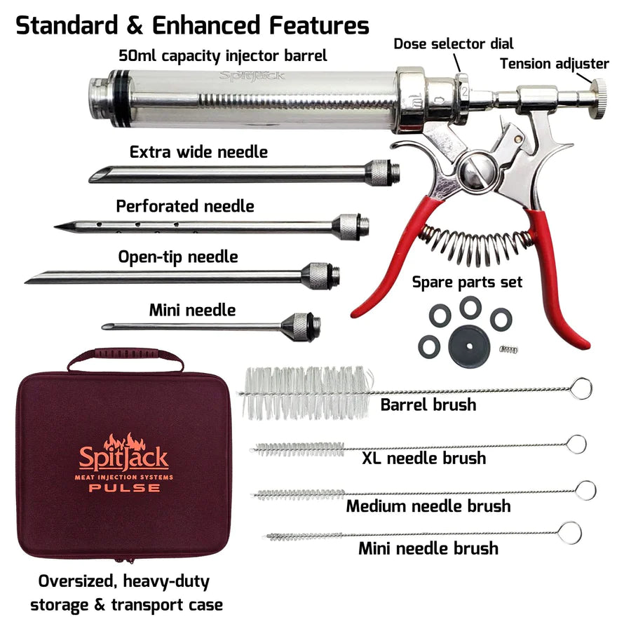 SpitJack PULSE Meat Injector Kit with Deluxe Case and Four Needles