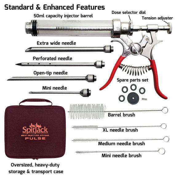 SpitJack PULSE Meat Injector Kit with Deluxe Case and Four Needles