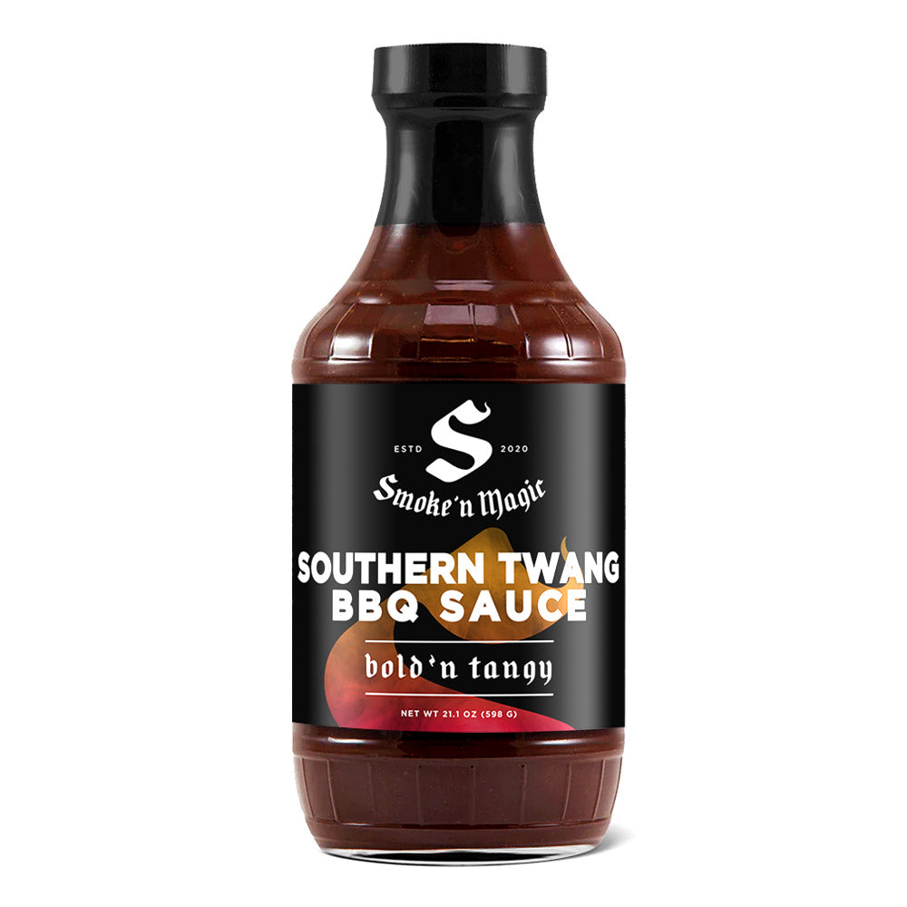 Bottle of Smoke’n Magic Southern Twang BBQ Sauce – Carolina-style tangy vinegar BBQ flavor