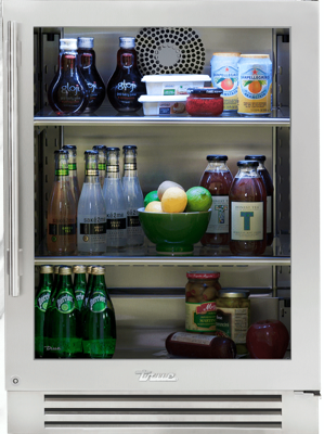 True Residential Under counter Stainless Glass - 2 Glass Shelves, 1 Wine & Floor Cradle- Specify Hinge Right (R) or Left (L)