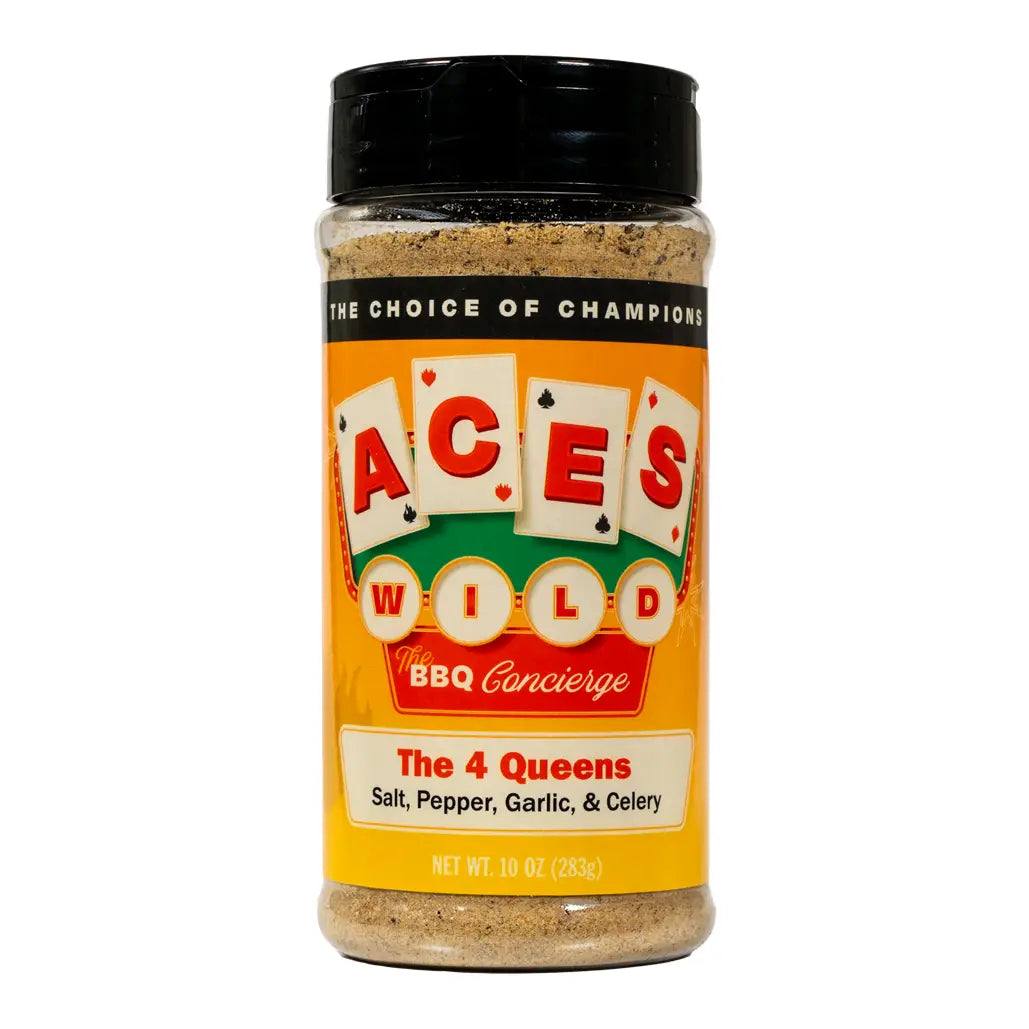 Aces Wild The 4 Queens AP Rub, an all purpose BBQ rub with layers of flavor for meats and vegetables.