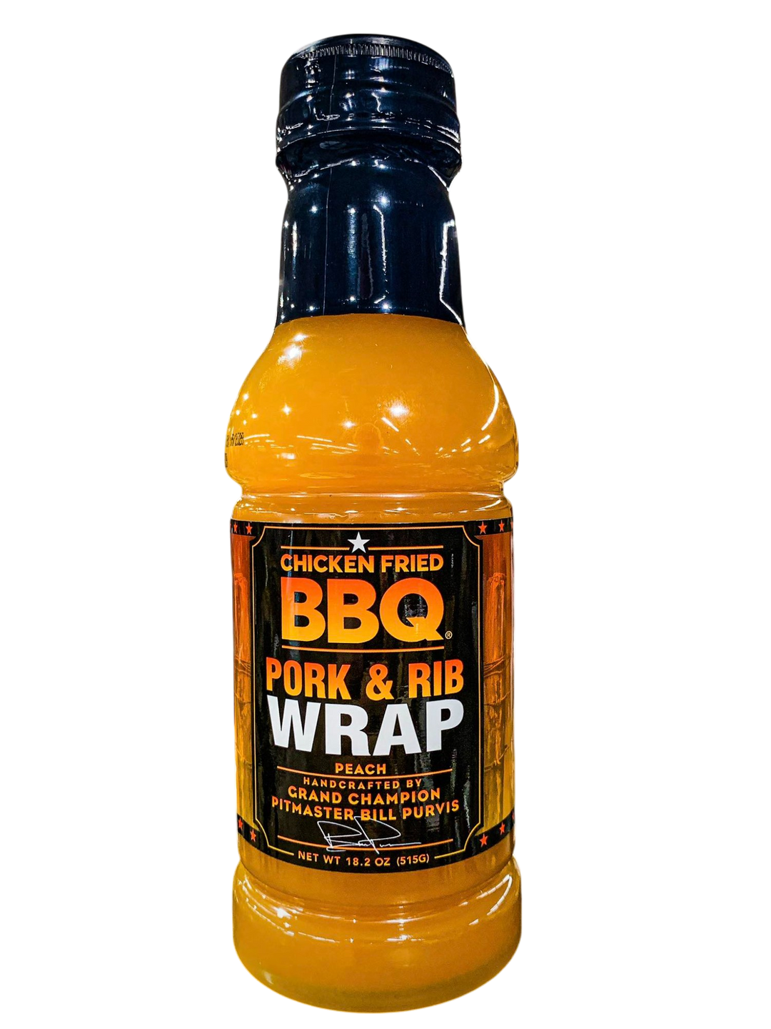 Bottle of Chicken Fried BBQ Pork & Rib Wrap sauce on a white background
