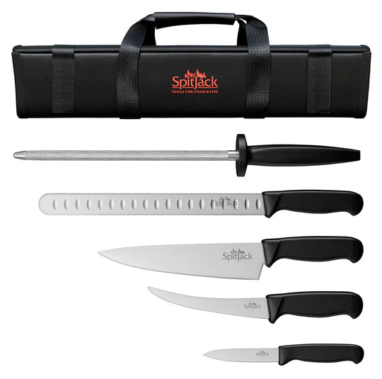 Barbecue Knife Bundle with Brisket Set, Chef's Knife, Sharpening Hone, Paring Knife and Case