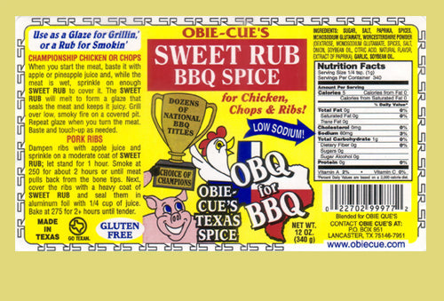 Obie Cue’s Sweet Rub BBQ Spice - GLUTEN FREE