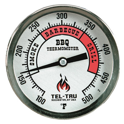 Tel-Tru Barbecue Thermometer, BQ300, 3" aluminum dial, 2.5" stem, RED zones